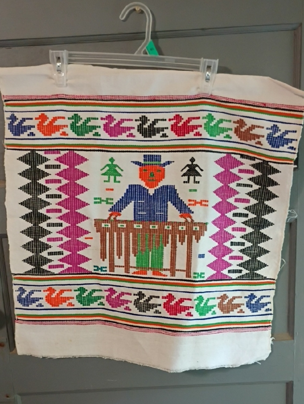 Handwoven Folk Textile with Colorful Motif